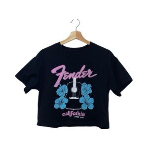Fender Cotton Blend Crop Top Tee, Junior Medium, Tropical Vacation Skater